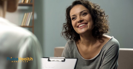 Woman receiving lifestyle counseling at PrimeHealth Asheville.